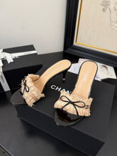 PEACH PINK GROSGRAIN CANVAS BOW MULE SANDALS 90 MM